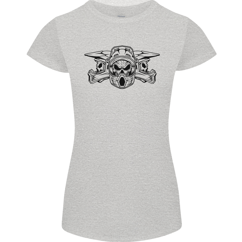 Motocross Skulls Dirt Bike MotoX Motorcycle Womens Petite Cut T-Shirt Sports Grey