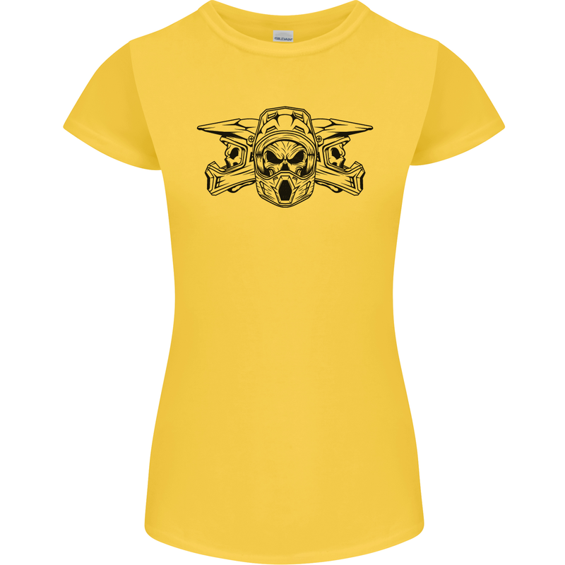 Motocross Skulls Dirt Bike MotoX Motorcycle Womens Petite Cut T-Shirt Yellow