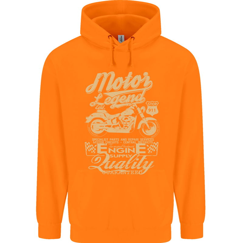 Motor Legend Biker Motorbike Motorcycle Childrens Kids Hoodie Orange