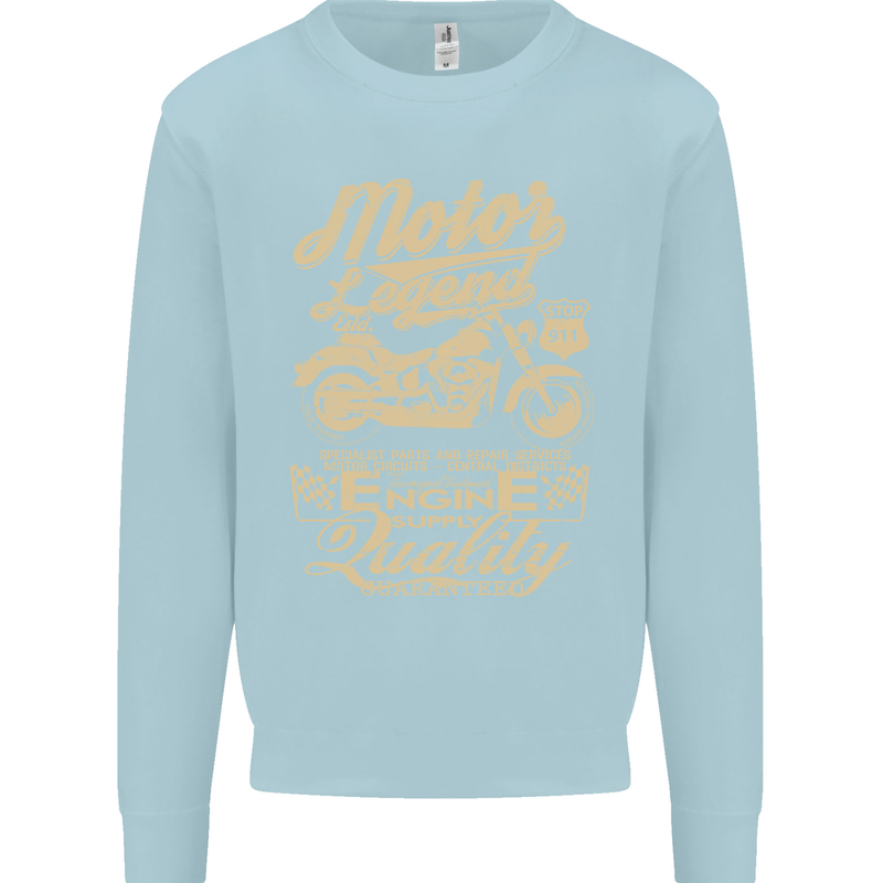 Motor Legend Biker Motorbike Motorcycle Kids Sweatshirt Jumper Light Blue