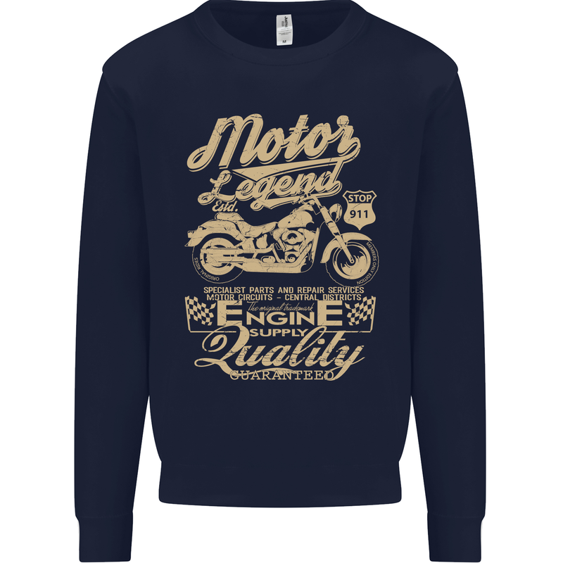 Motor Legend Biker Motorbike Motorcycle Kids Sweatshirt Jumper Navy Blue
