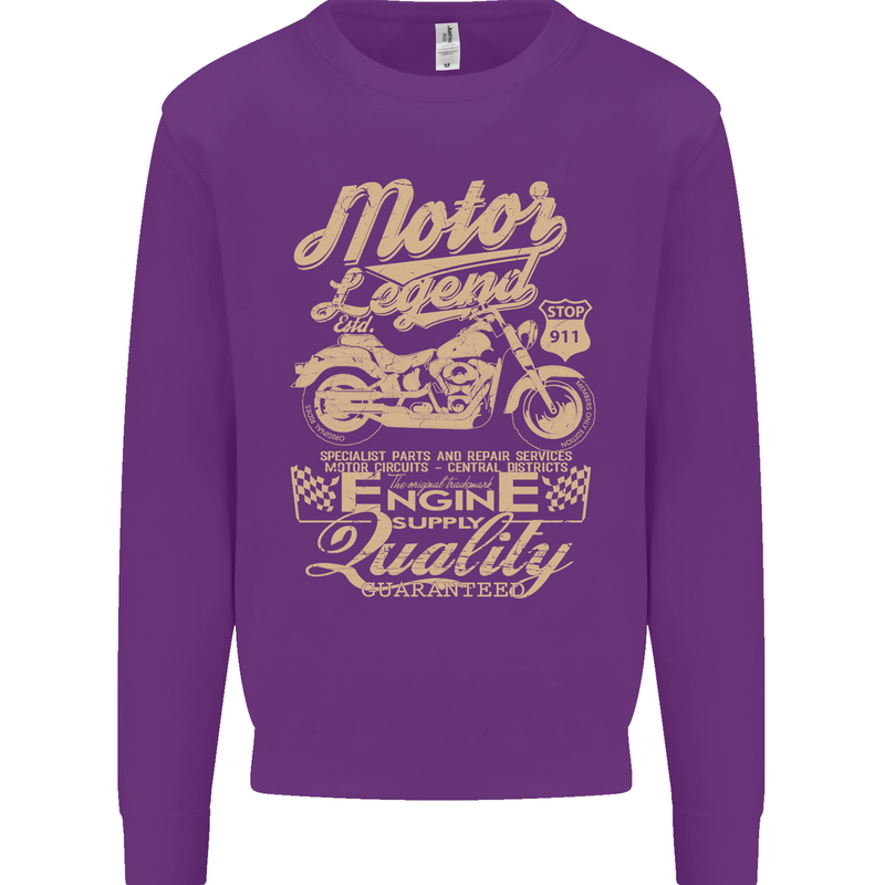 Motor Legend Biker Motorbike Motorcycle Kids Sweatshirt Jumper Purple