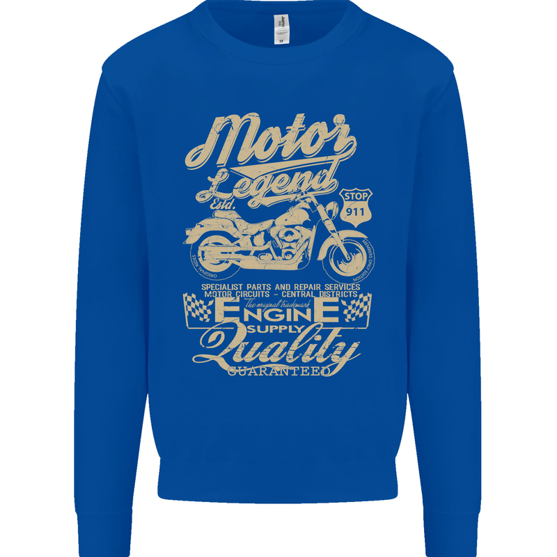 Motor Legend Biker Motorbike Motorcycle Kids Sweatshirt Jumper Royal Blue