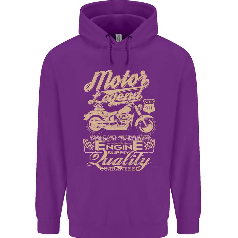 Motor Legend Biker Motorbike Motorcycle Mens 80% Cotton Hoodie Purple