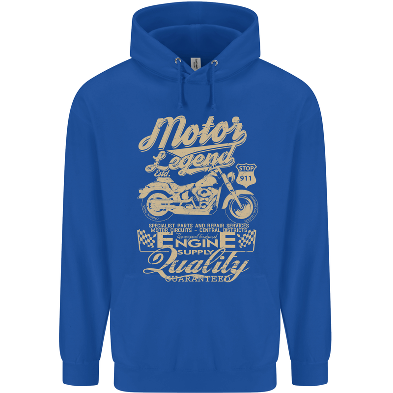 Motor Legend Biker Motorbike Motorcycle Mens 80% Cotton Hoodie Royal Blue