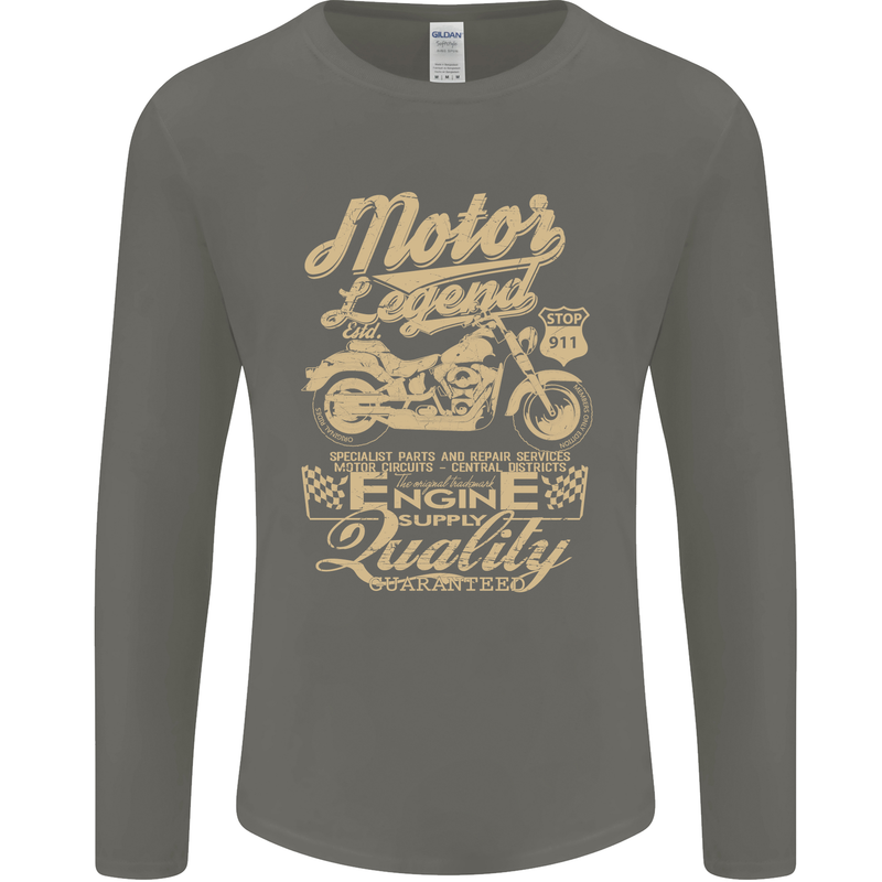 Motor Legend Biker Motorbike Motorcycle Mens Long Sleeve T-Shirt Charcoal