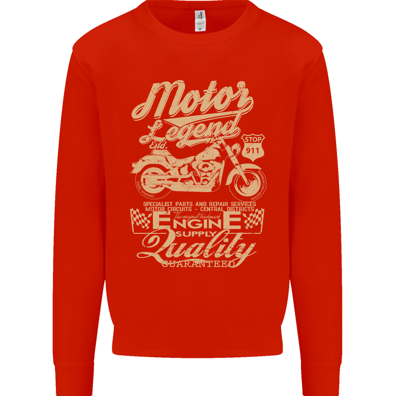 Motor Legend Biker Motorbike Motorcycle Mens Sweatshirt Jumper Bright Red