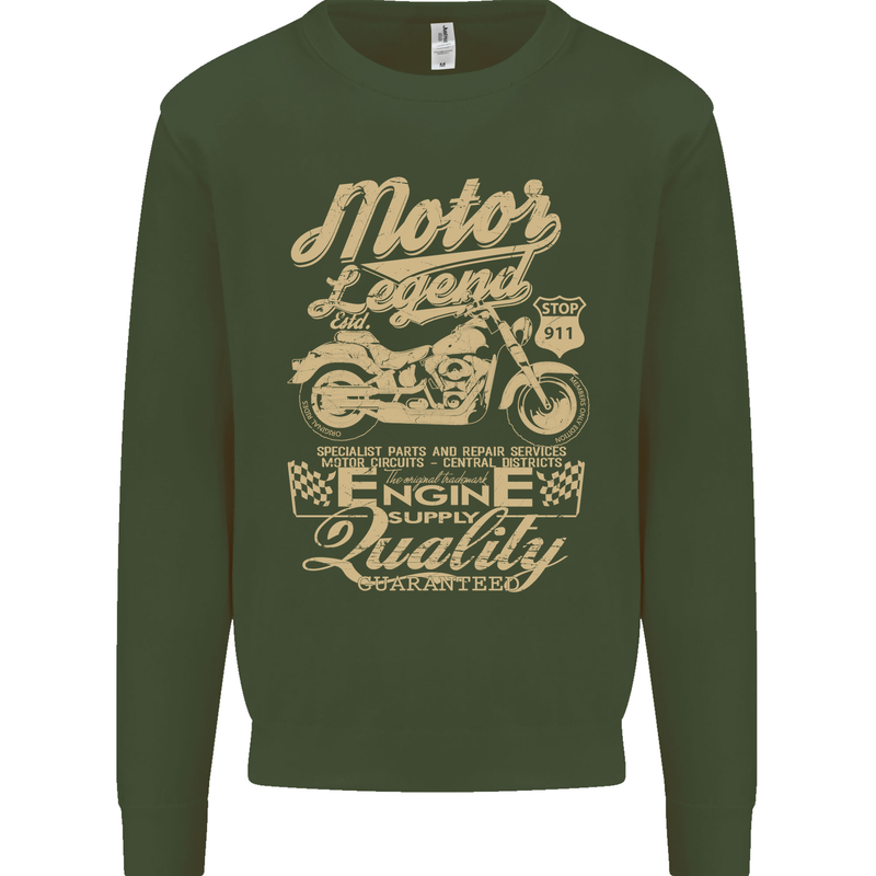 Motor Legend Biker Motorbike Motorcycle Mens Sweatshirt Jumper Forest Green