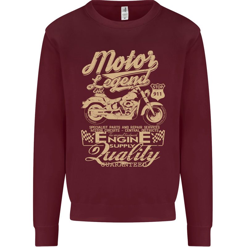 Motor Legend Biker Motorbike Motorcycle Mens Sweatshirt Jumper Maroon