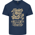 Motor Legend Biker Motorbike Motorcycle Mens V-Neck Cotton T-Shirt Navy Blue