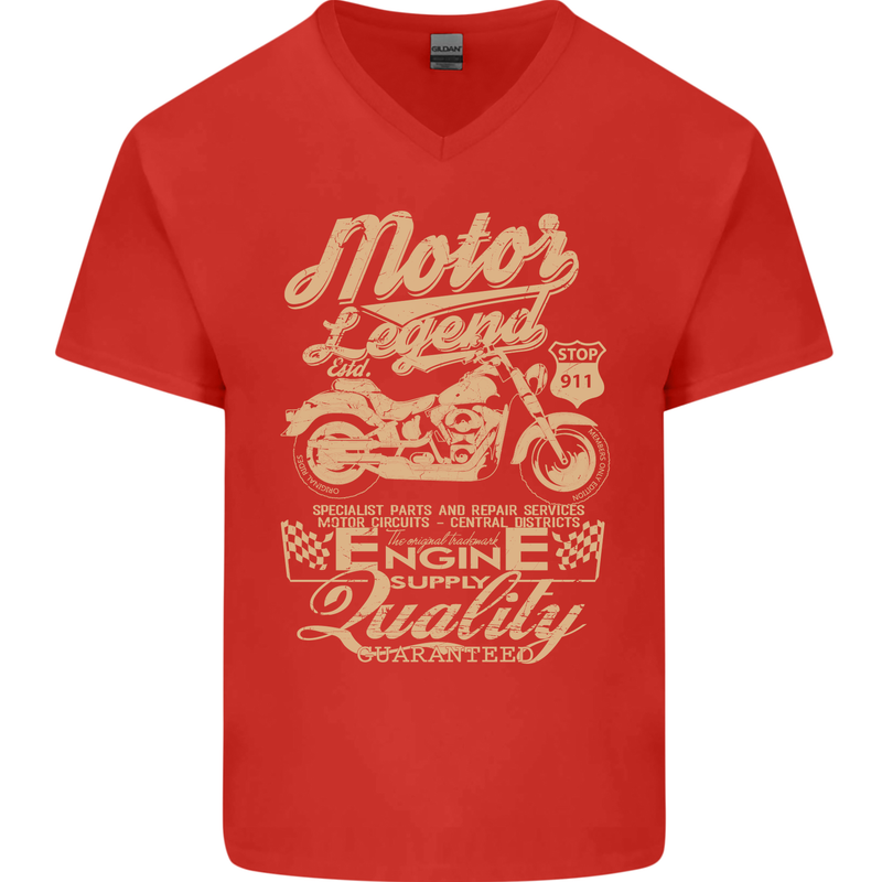 Motor Legend Biker Motorbike Motorcycle Mens V-Neck Cotton T-Shirt Red