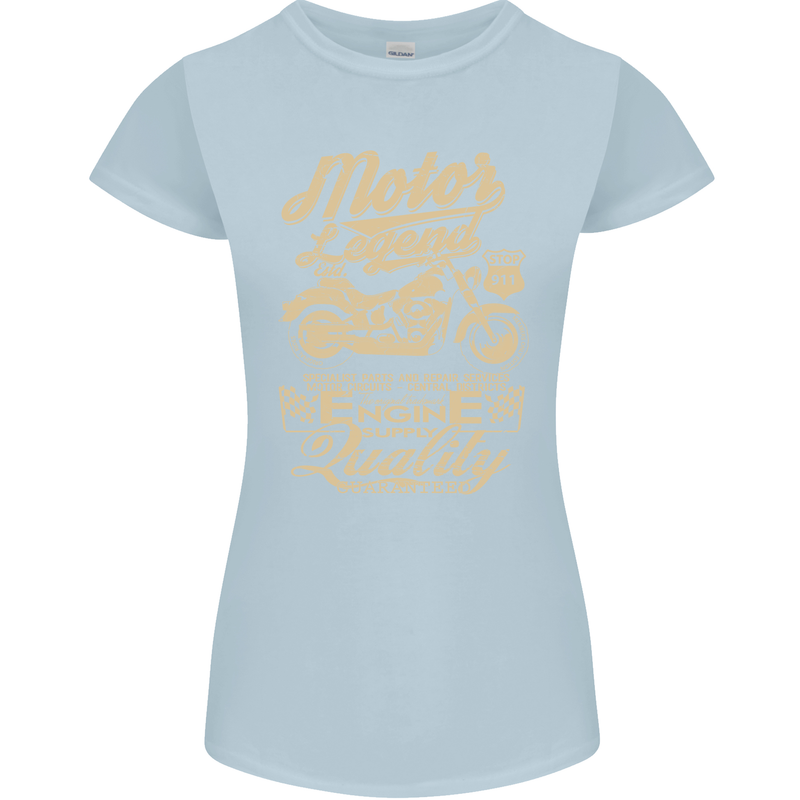 Motor Legend Biker Motorbike Motorcycle Womens Petite Cut T-Shirt Light Blue