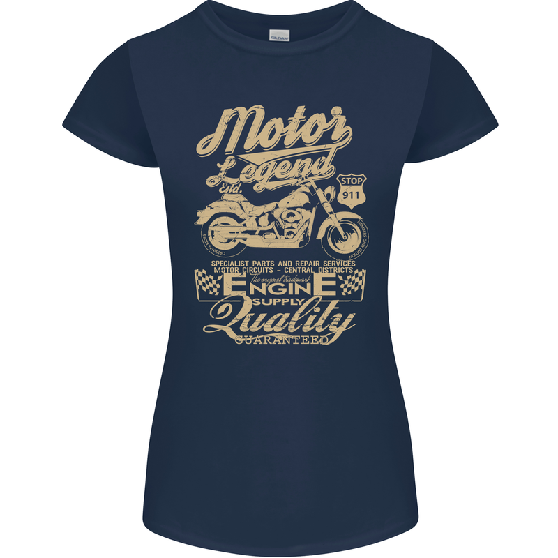Motor Legend Biker Motorbike Motorcycle Womens Petite Cut T-Shirt Navy Blue