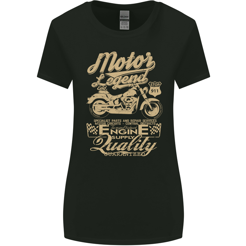 Motor Legend Biker Motorbike Motorcycle Womens Wider Cut T-Shirt Black