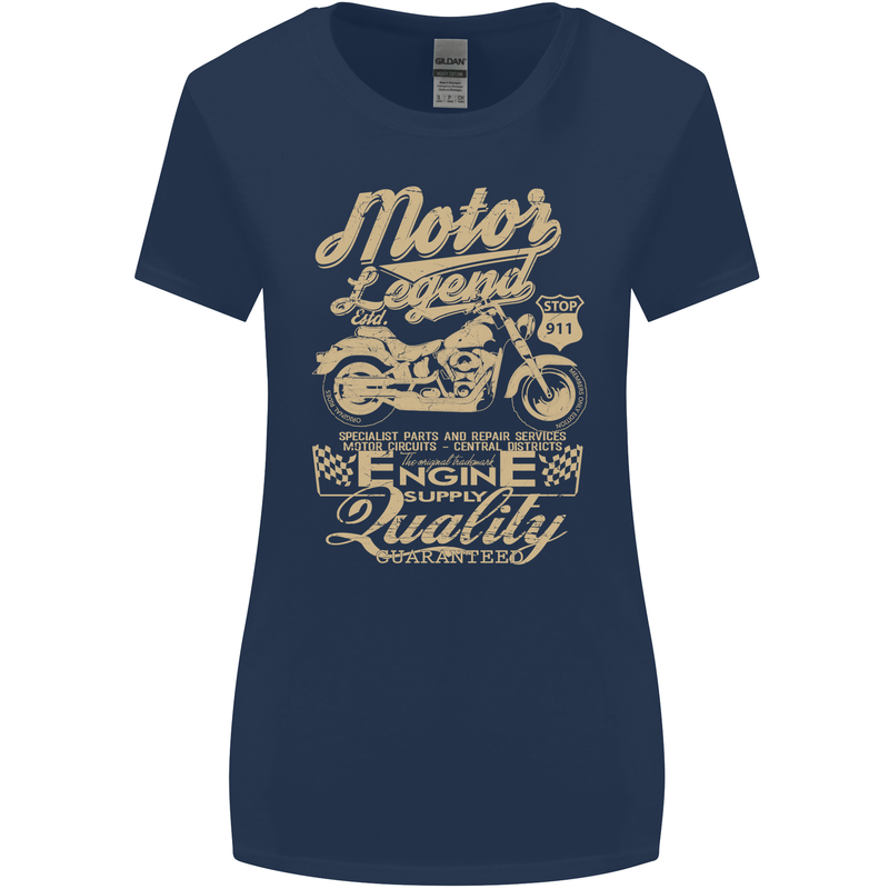 Motor Legend Biker Motorbike Motorcycle Womens Wider Cut T-Shirt Navy Blue