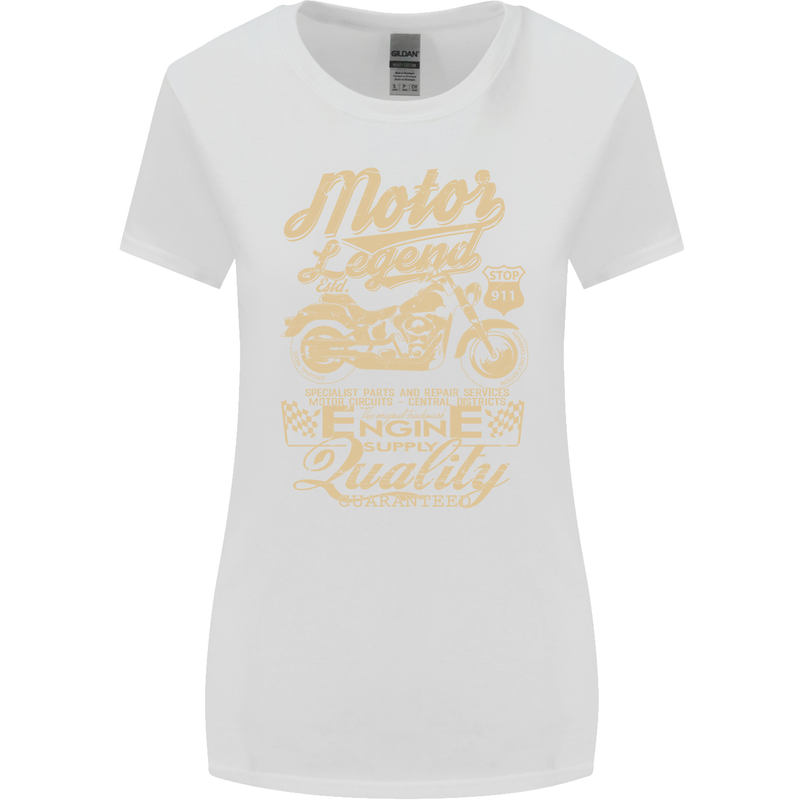 Motor Legend Biker Motorbike Motorcycle Womens Wider Cut T-Shirt White