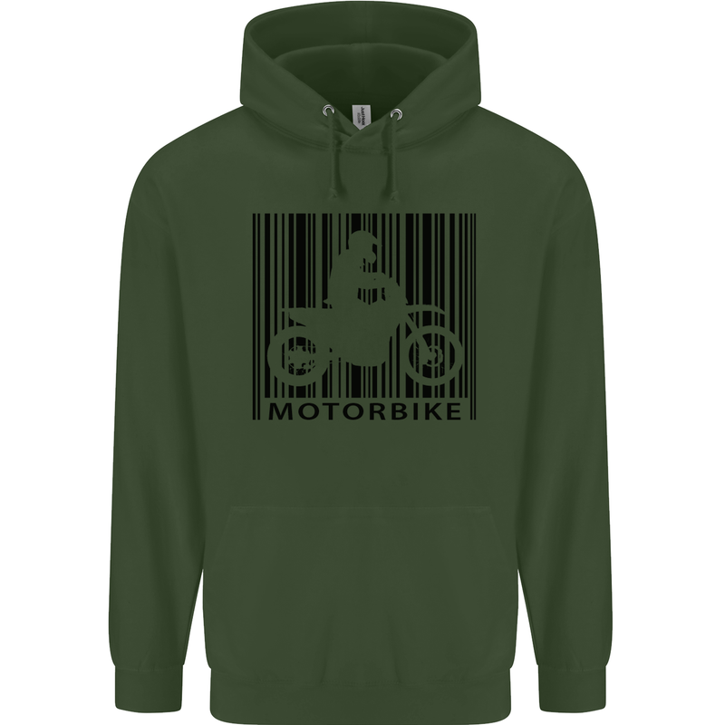 Motorbike Barcode Biker Motorcycle Childrens Kids Hoodie Forest Green