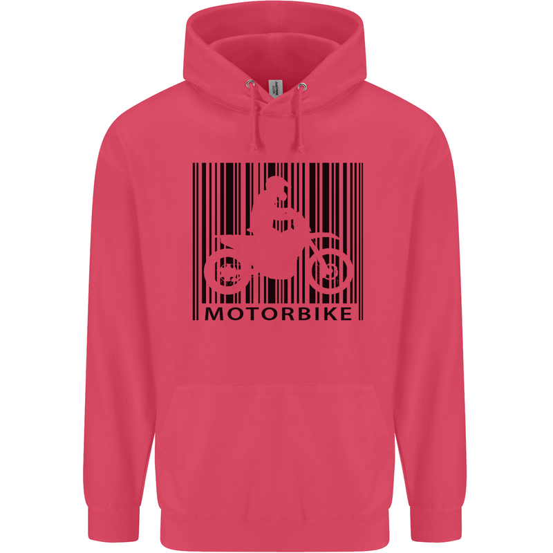 Motorbike Barcode Biker Motorcycle Childrens Kids Hoodie Heliconia