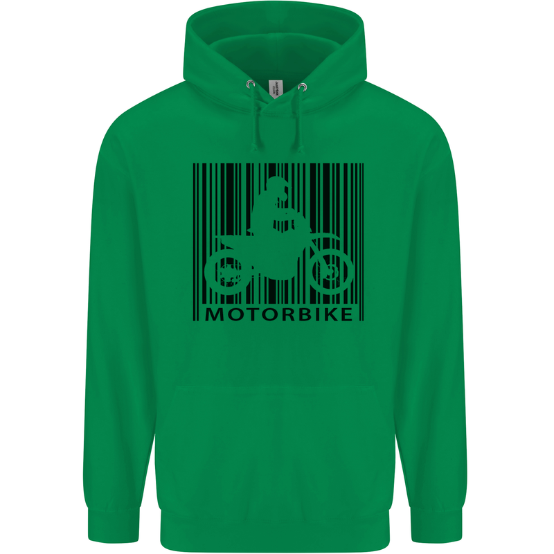 Motorbike Barcode Biker Motorcycle Childrens Kids Hoodie Irish Green