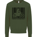 Motorbike Barcode Biker Motorcycle Kids Sweatshirt Jumper Forest Green