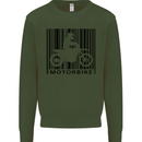 Motorbike Barcode Biker Motorcycle Kids Sweatshirt Jumper Forest Green
