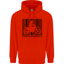 Motorbike Barcode Biker Motorcycle Mens 80% Cotton Hoodie Bright Red