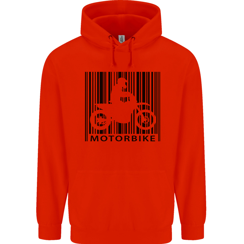 Motorbike Barcode Biker Motorcycle Mens 80% Cotton Hoodie Bright Red