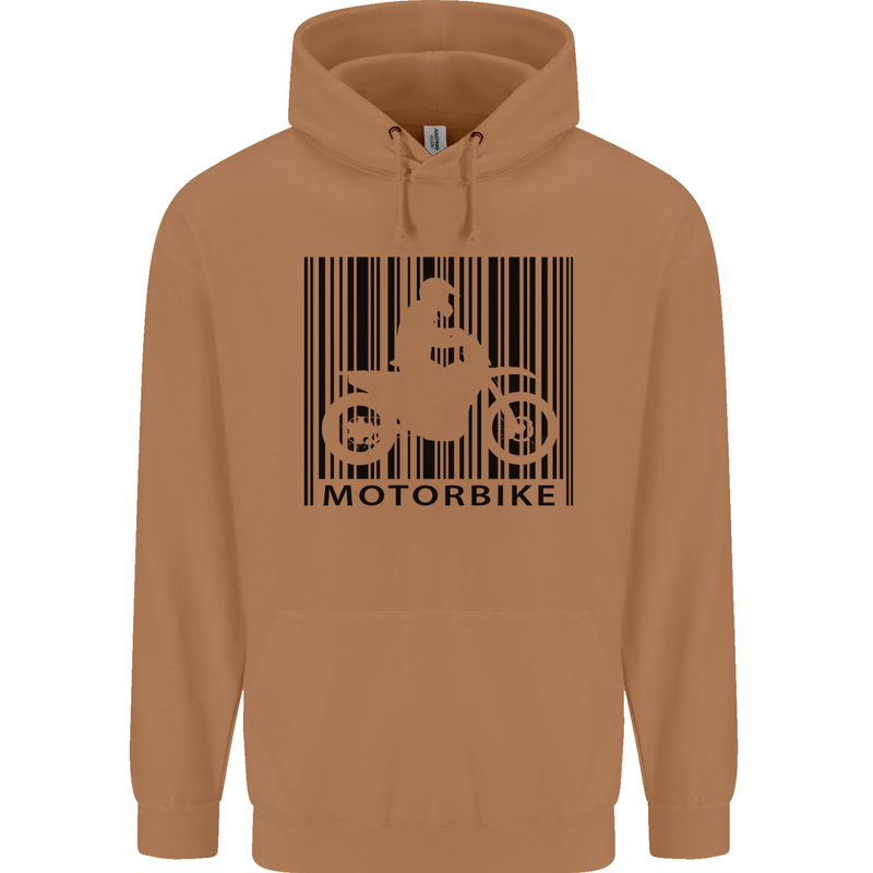 Motorbike Barcode Biker Motorcycle Mens 80% Cotton Hoodie Caramel Latte