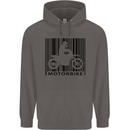 Motorbike Barcode Biker Motorcycle Mens 80% Cotton Hoodie Charcoal