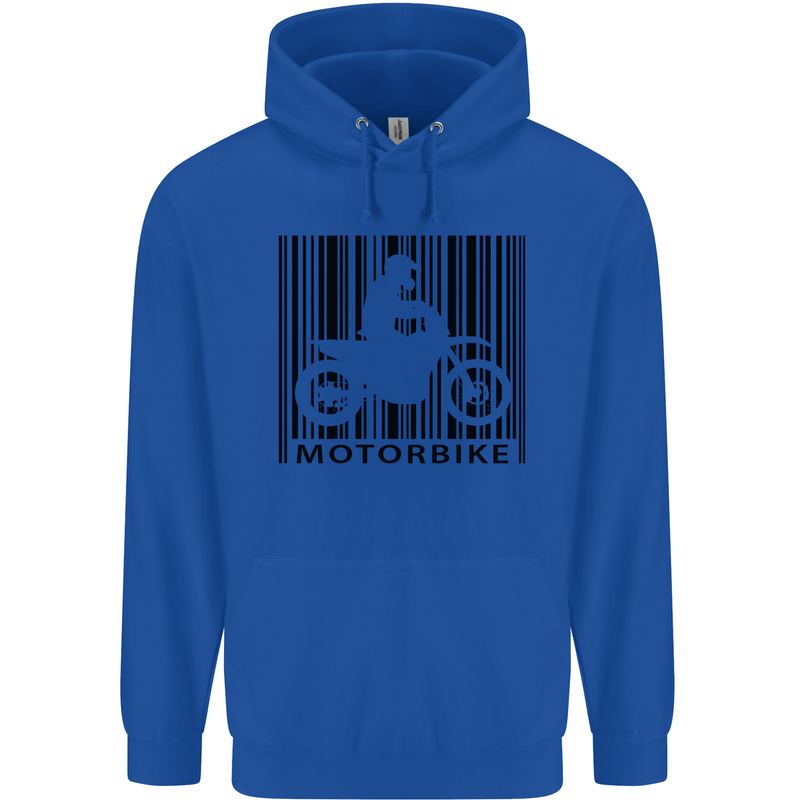 Motorbike Barcode Biker Motorcycle Mens 80% Cotton Hoodie Royal Blue