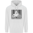 Motorbike Barcode Biker Motorcycle Mens 80% Cotton Hoodie White