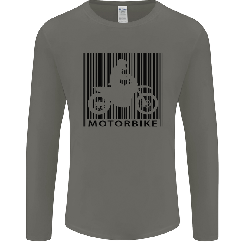 Motorbike Barcode Biker Motorcycle Mens Long Sleeve T-Shirt Charcoal