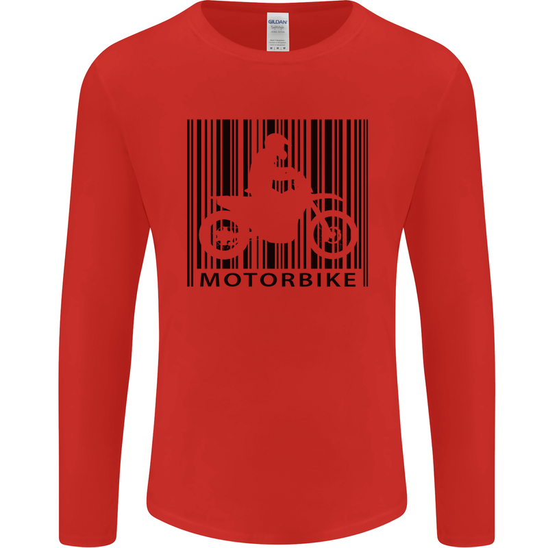 Motorbike Barcode Biker Motorcycle Mens Long Sleeve T-Shirt Red