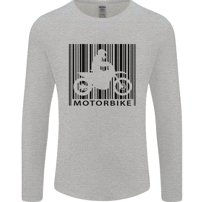 Motorbike Barcode Biker Motorcycle Mens Long Sleeve T-Shirt Sports Grey