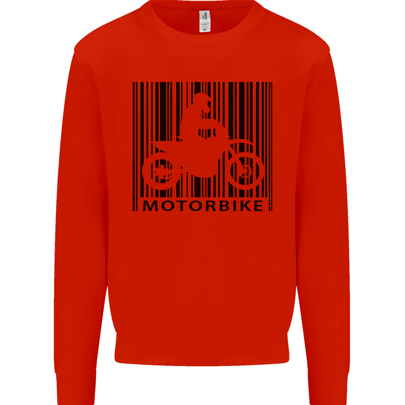Motorbike Barcode Biker Motorcycle Mens Sweatshirt Jumper Bright Red