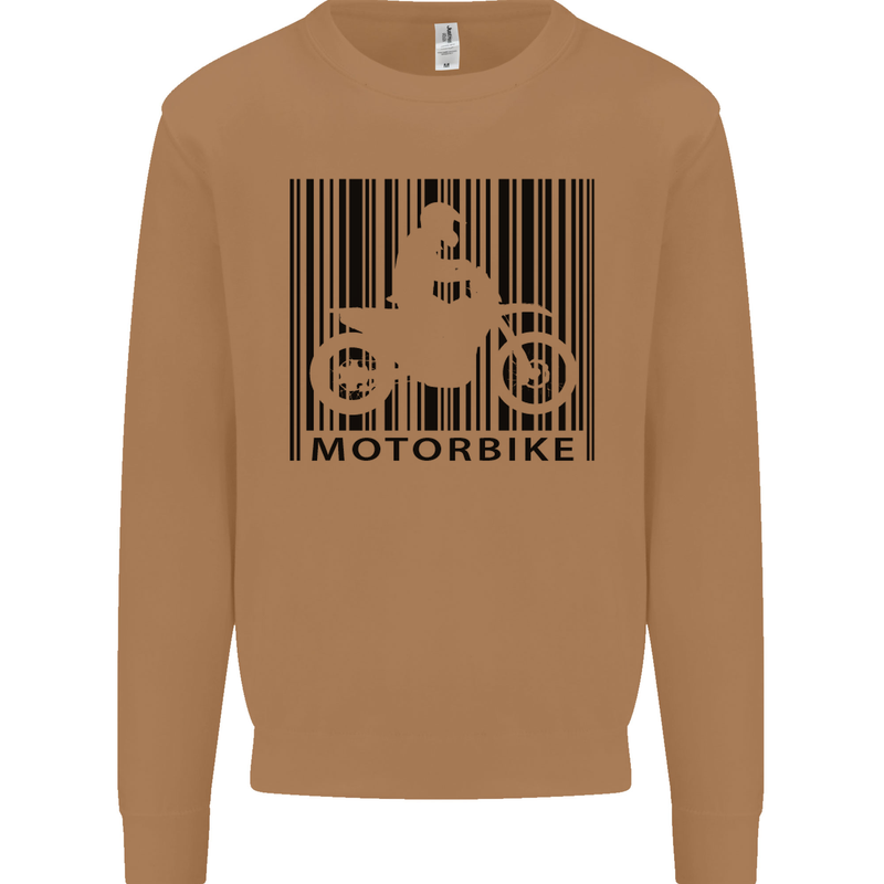 Motorbike Barcode Biker Motorcycle Mens Sweatshirt Jumper Caramel Latte