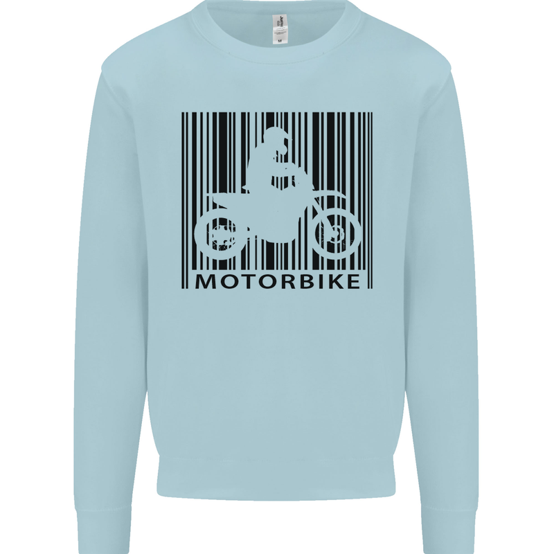 Motorbike Barcode Biker Motorcycle Mens Sweatshirt Jumper Light Blue