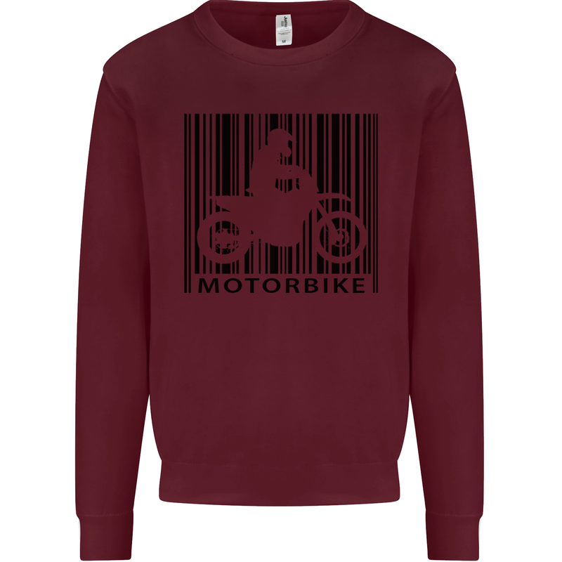 Motorbike Barcode Biker Motorcycle Mens Sweatshirt Jumper Maroon