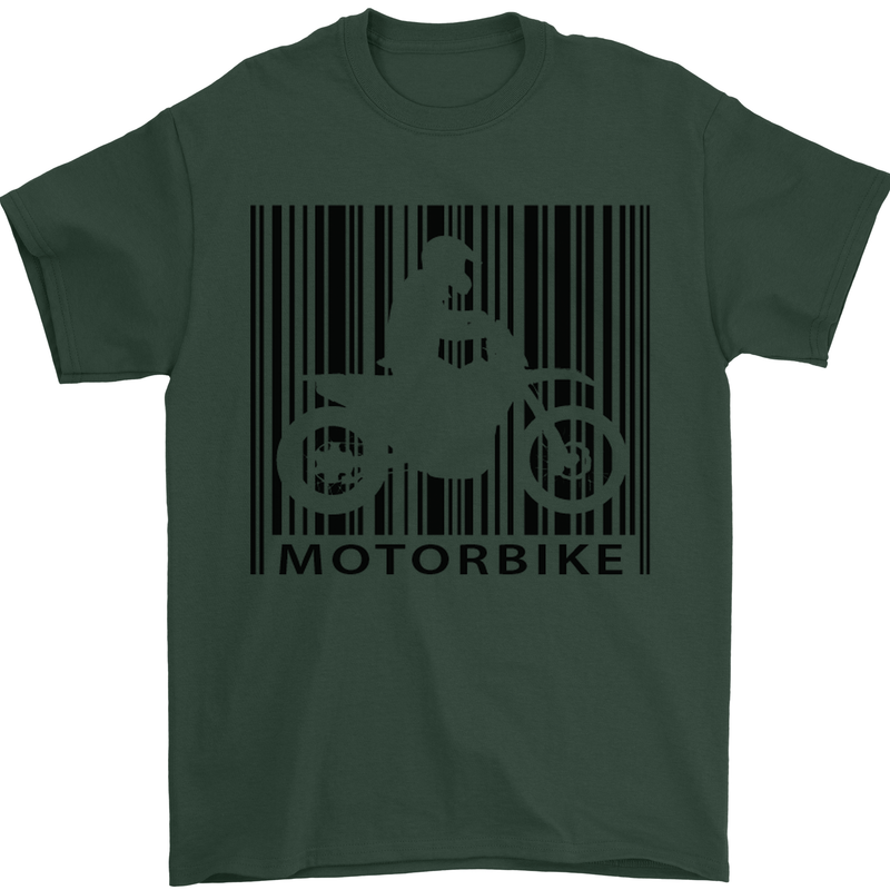 Motorbike Barcode Biker Motorcycle Mens T-Shirt Cotton Gildan Forest Green