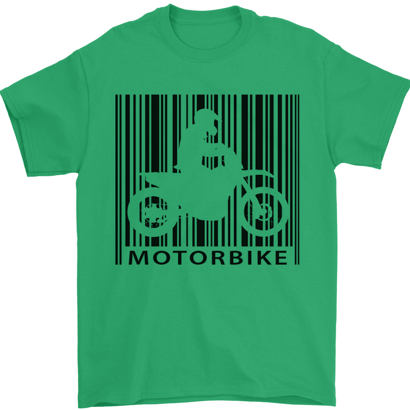Motorbike Barcode Biker Motorcycle Mens T-Shirt Cotton Gildan Irish Green