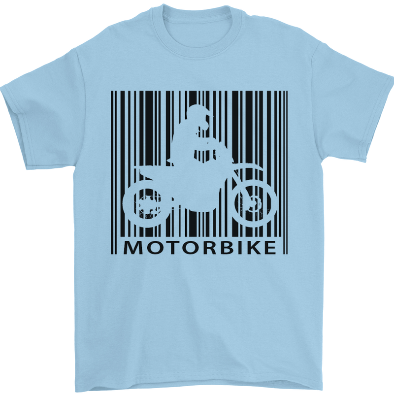 Motorbike Barcode Biker Motorcycle Mens T-Shirt Cotton Gildan Light Blue