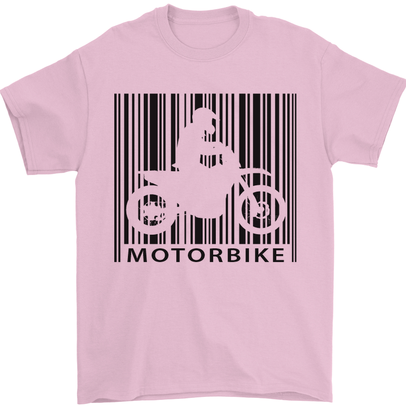 Motorbike Barcode Biker Motorcycle Mens T-Shirt Cotton Gildan Light Pink