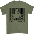 Motorbike Barcode Biker Motorcycle Mens T-Shirt Cotton Gildan Military Green