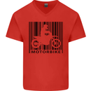 Motorbike Barcode Biker Motorcycle Mens V-Neck Cotton T-Shirt Red