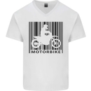 Motorbike Barcode Biker Motorcycle Mens V-Neck Cotton T-Shirt White