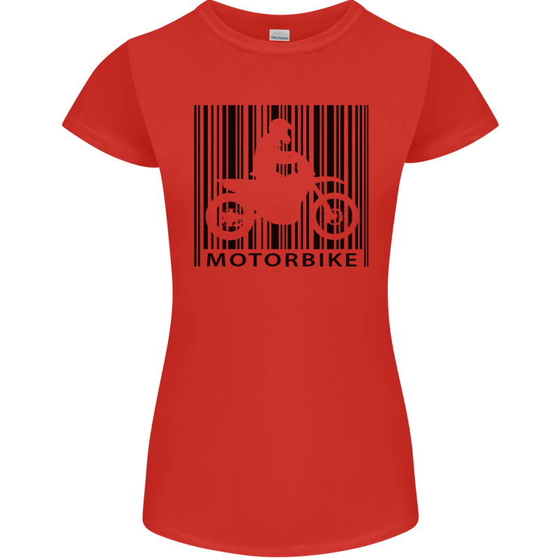 Motorbike Barcode Biker Motorcycle Womens Petite Cut T-Shirt Red