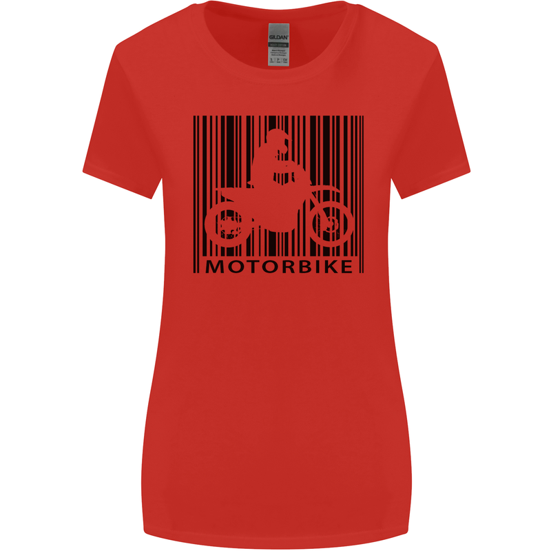 Motorbike Barcode Biker Motorcycle Womens Wider Cut T-Shirt Red