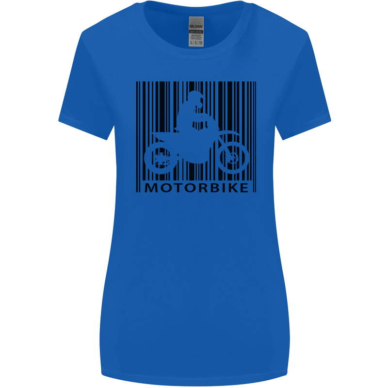 Motorbike Barcode Biker Motorcycle Womens Wider Cut T-Shirt Royal Blue