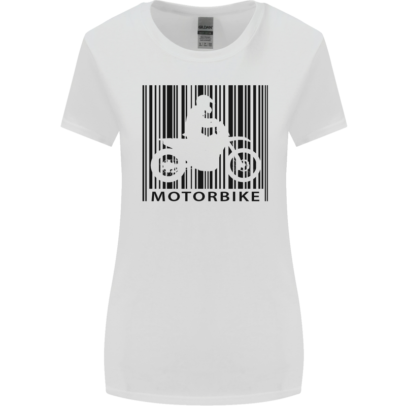 Motorbike Barcode Biker Motorcycle Womens Wider Cut T-Shirt White