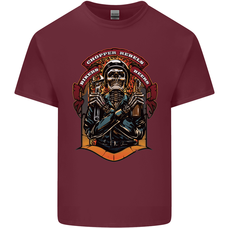 Motorbike Chopper Rebels Bikers Beers Mens Cotton T-Shirt Tee Top Maroon